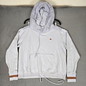 REI Co Op Hemp Hoodie Womens Large Light Blue Pullover Crop Gorpcore Logo